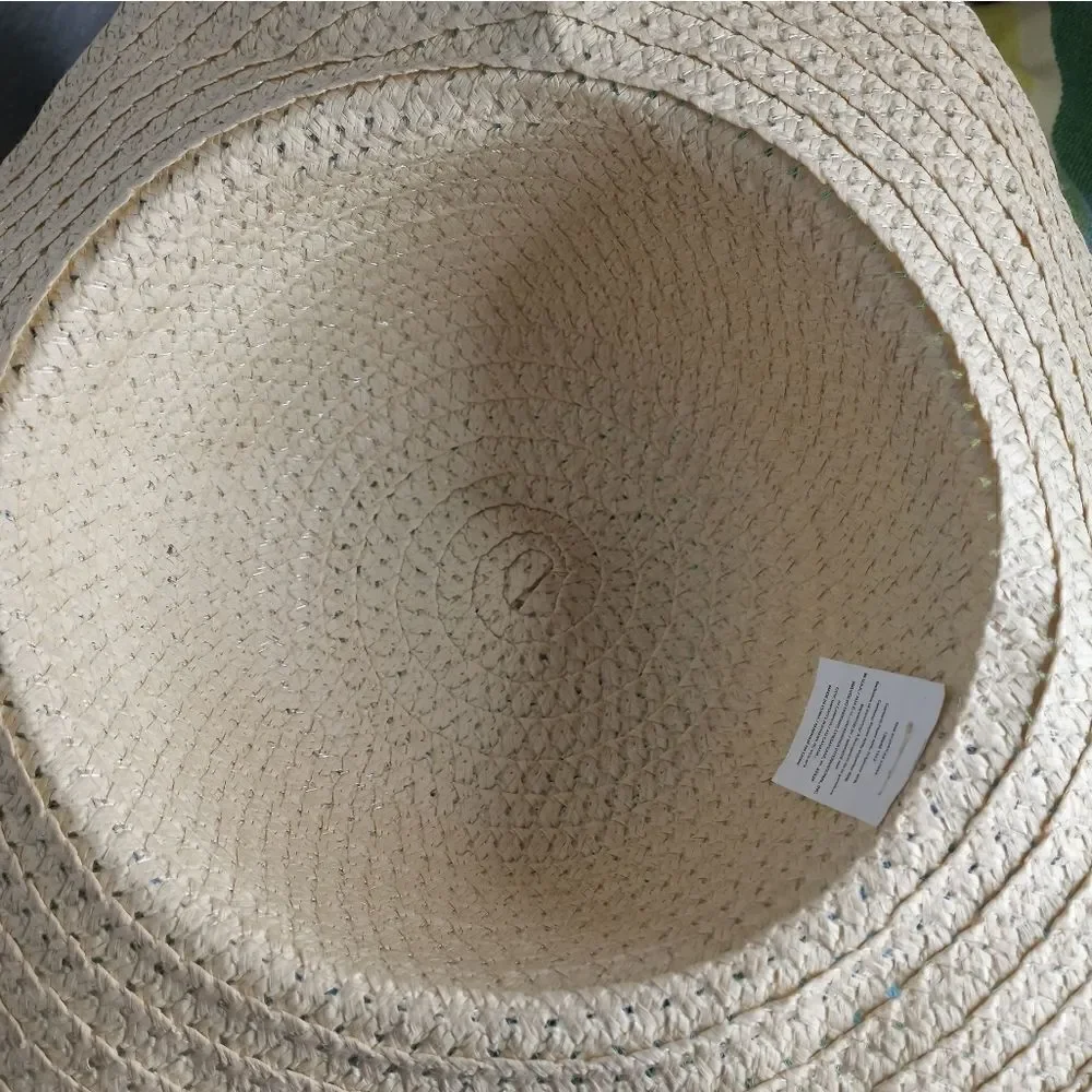 Floppy Wide Brim Summer Sun Beach Hat Natural Color Blue Ribbon Paper